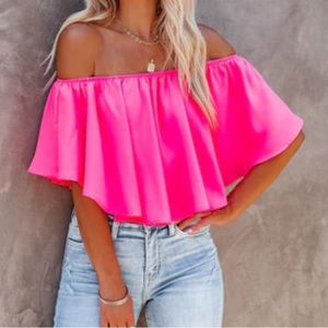 Pink off the should tank top